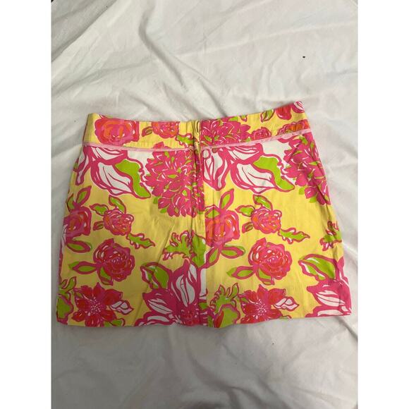 Lilly Pulitzer Yellow Pink Tropical Floral Mini Skirt Skort Sz 4 GS - Picture 6 of 7